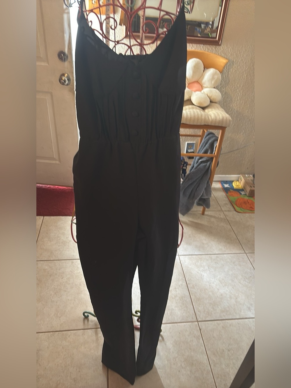Kardashian Kollection Black Sleeveless Button-Front Jumpsuit
